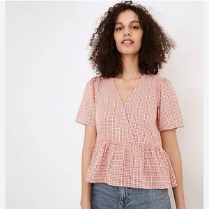 madewell peplum top red gingham check xs
